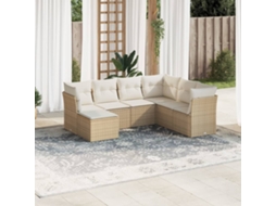 Vidaxl 7 Pcs Conjunto De Sofás P/ Jardim Com Almofadões Vime Pe Bege