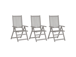 Cadeiras De Jardim Reclináveis 3 Pcs Acácia Maciça Cinzento Dkd Home Decor