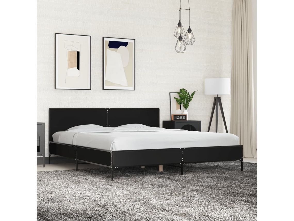 Estrutura De Cama 180x200 Cm Derivados De Madeira/metal Preto