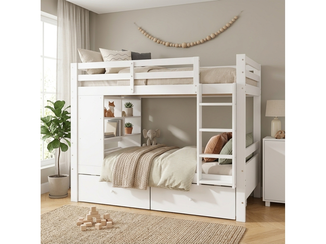 Cama Em Beliche Madeira Branca 104x205 Cm