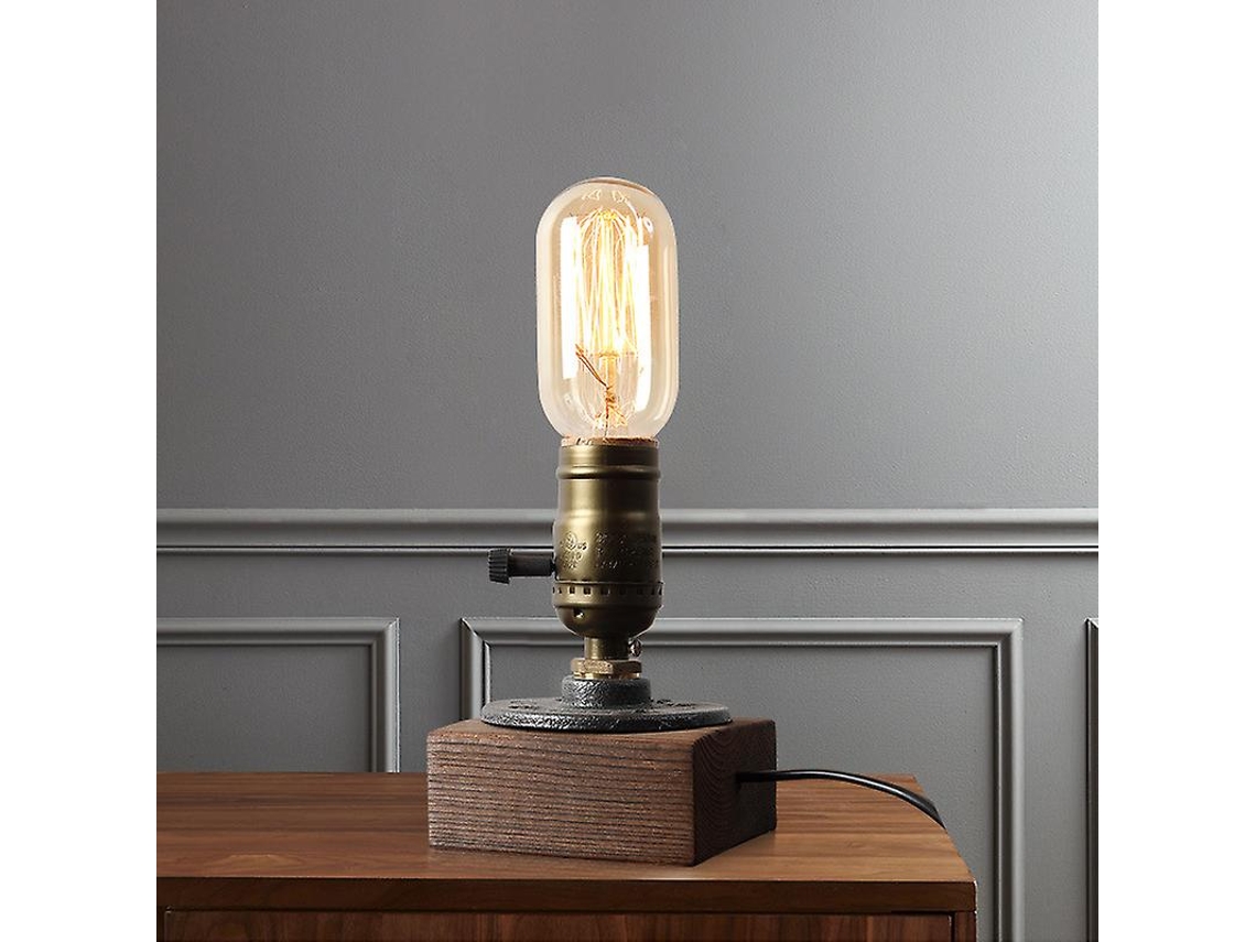 Omni lâmpada de Escritório Steampunk Industrial com Base de Madeira, Soquete E27 (sem Lâmpada)