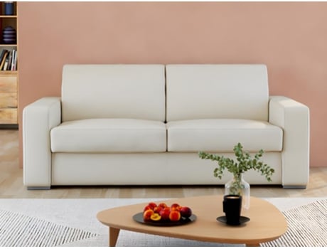 Sofá-Cama de 3 Lugares com Abertura Italiana 100% Pele de Búfalo Branco Colchão de 22 Cm Delectea II LINHA SOFÁ