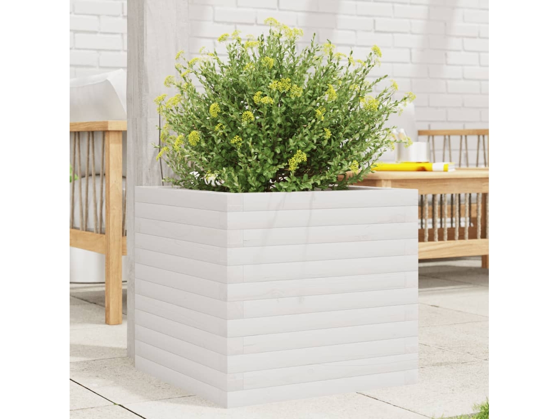 Vidaxl Vaso/floreira De Jardim 50x50x45,5 Cm Pinho Maciço Branco