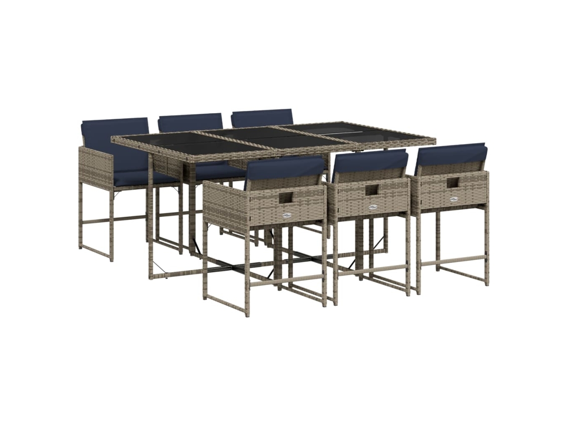 Conjunto de Jantar para Jardim com 7 Peças e Almofadas em Rattan Sintético Cinza MAISON EXCLUSIVE