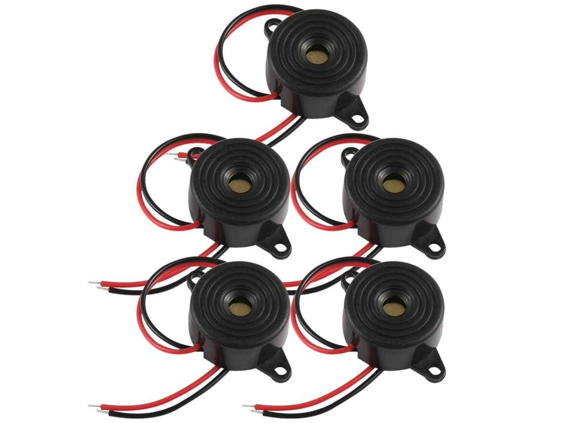 Conjunto De 5-buzzers Piezoelétricos Ativos Alto Decibel Em Abs E Cobre Preto Dispositivo Alerta Eletrônico Leve