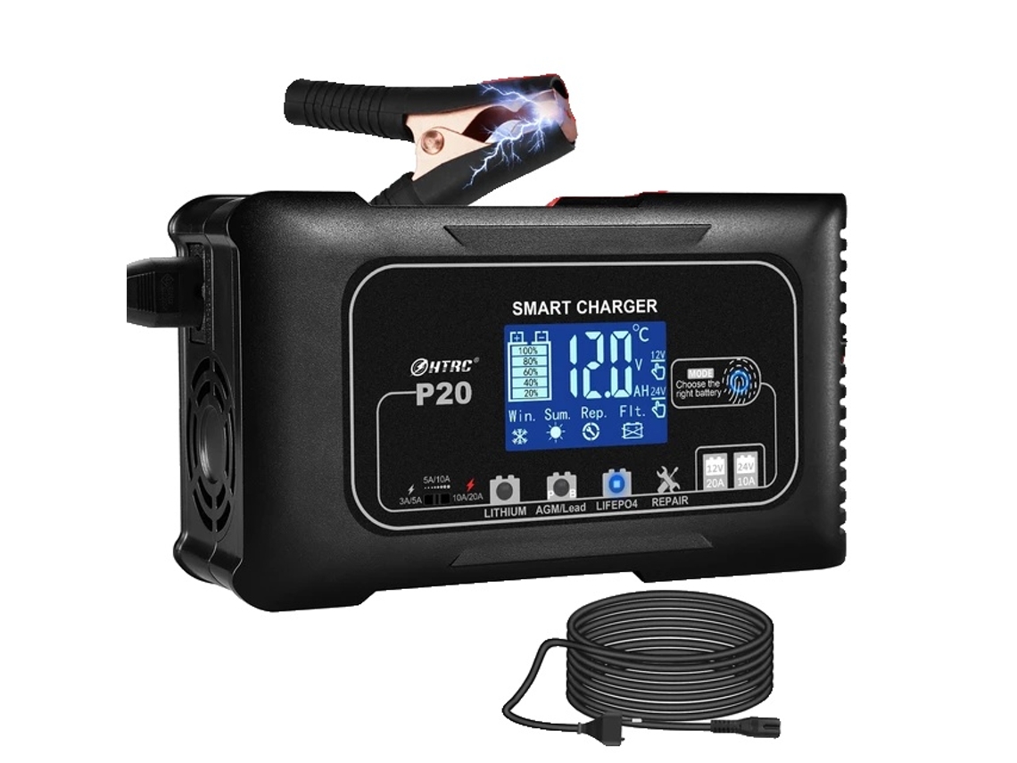 Carregador De Bateria Inteligente, Carga Automatizada Por Pulso, Compatibilidade Com Chumbo Ácido E Lítio,carregador 20a,eu Plug Oem