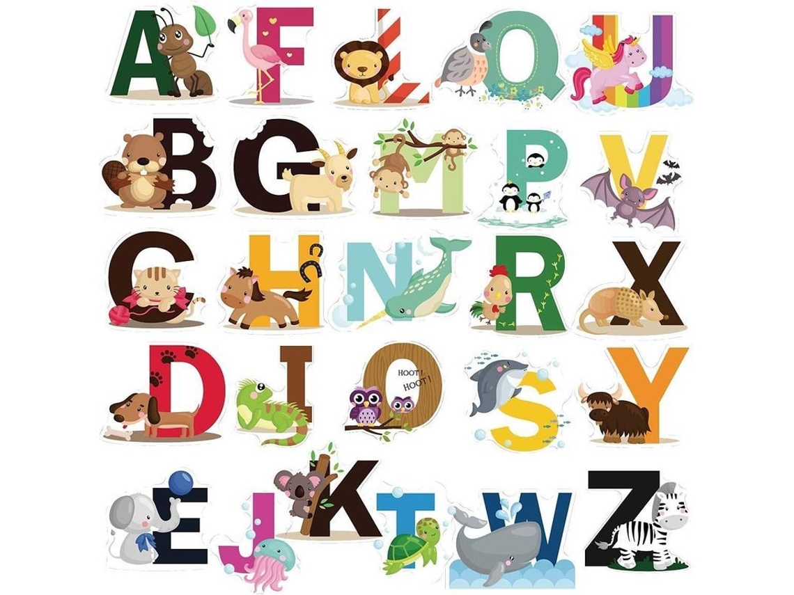 Calcomanías De Alfabeto Animal Educativo Para Niños - Decoración De Nursery Y Salón De Clases Autoadhesivas