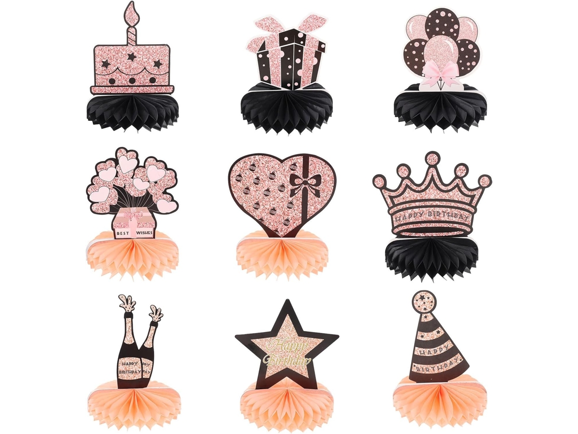 Conjunto 9 Peças Decoração Aniversário Papel Fácil Transportar Festas Fundo Favo Mel Usar GOKOCO