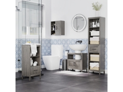 Pensile Bagno Con 3 Ripiani Aperti E Armadietto In Legno Truciolare, 48x20x50cm, Grigio