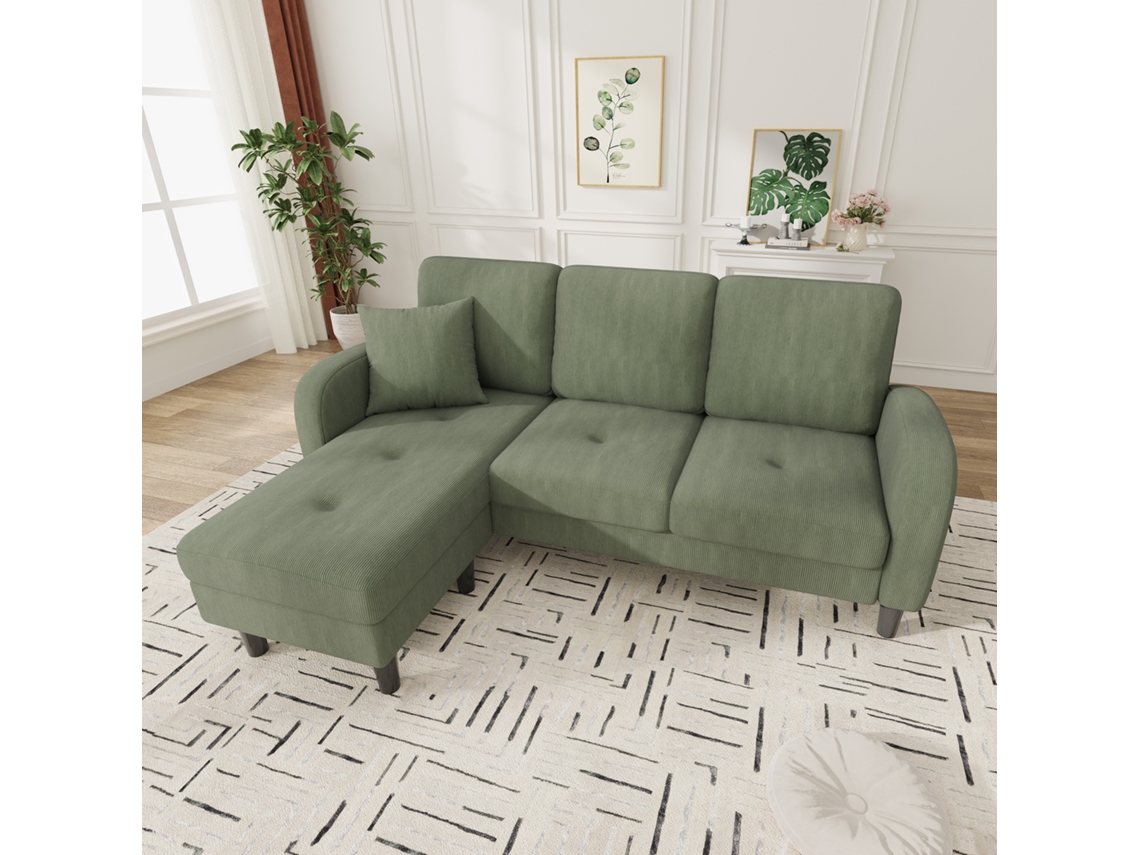 Sofá Canto L 3l Veludo Cotelê 166x118x77cm, Chaise, Modular. Cs