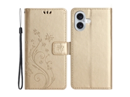 Capa Em Couro Pu, Com Pega Para Apple Iphone 16 Plus - Ouro