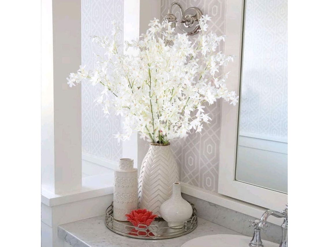 Buquê de Flores Artificiais de Cerejeira Branca de 115 Cm, em Seda, Modelo Sakura (klb) AQUAFORGE (3 Peças)