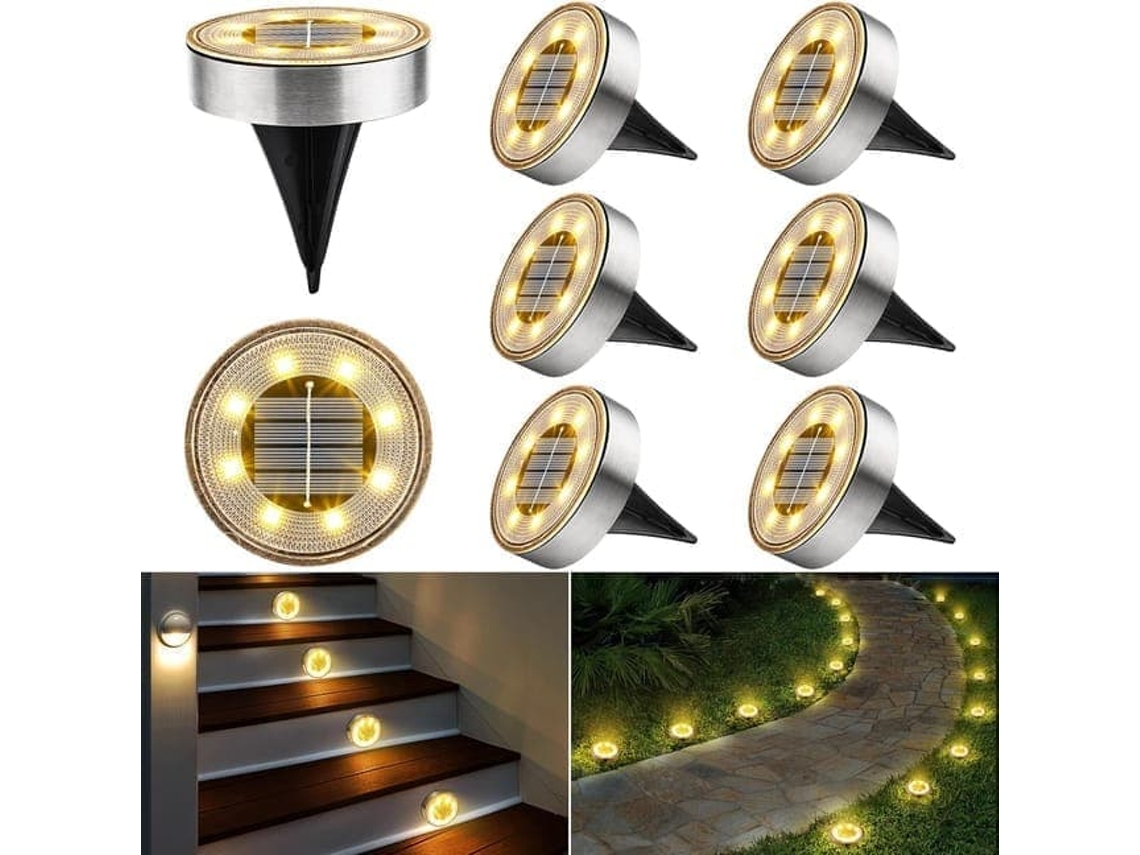 Kit com 2 luminárias solares de solo AQUAFORGE com 8 Leds, branco quente, ip65 à prova d'água para jardim e gramado