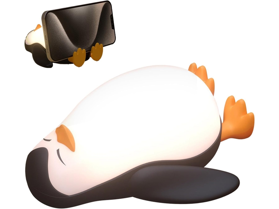 Luminária Noturna Pinguim Com Toque E 3 Níveis De Brilho
