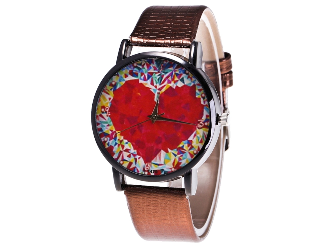 Relógio de Pareja de Quartzo Pulseira Pu com Mostrador em Forma de Coração (café)