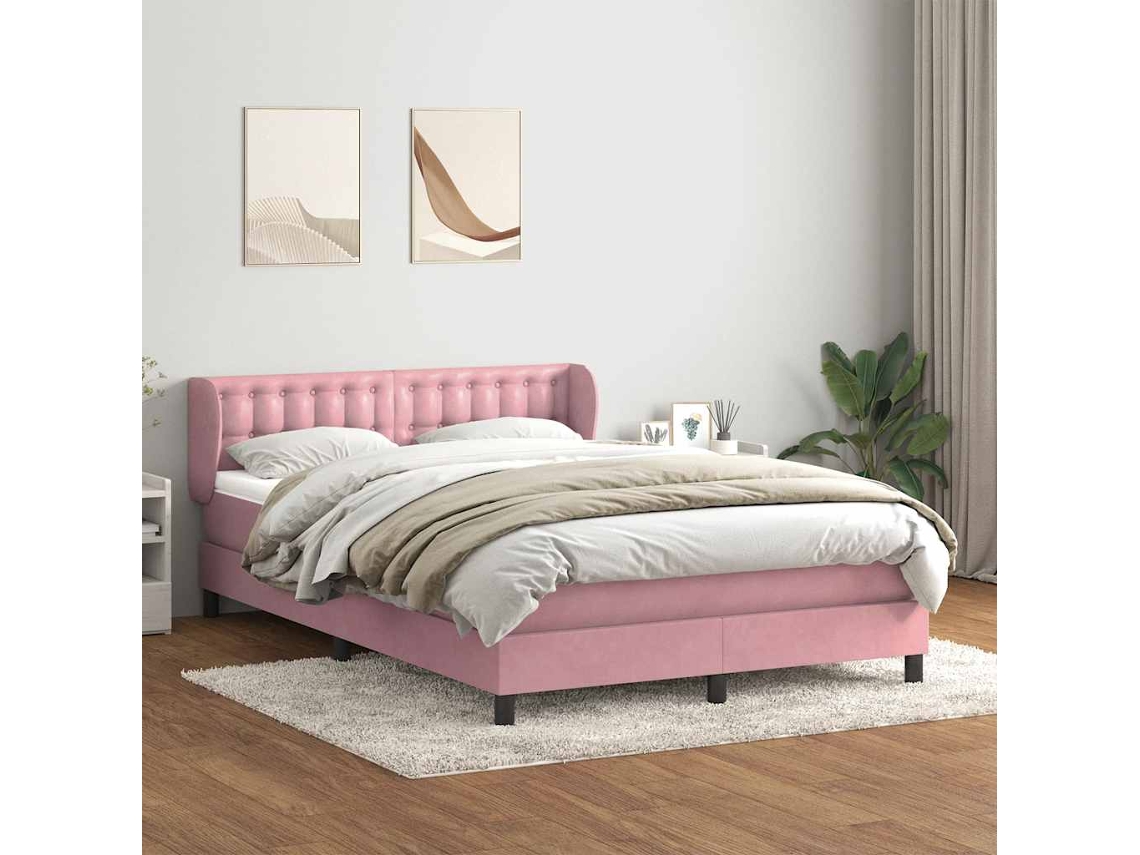 Vidaxl Cama Com Molas/colchão 140x210 Cm Veludo Rosa