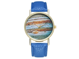 Relógio Analógico de Quartzo Pulseira Pu Unissex Presente Lover Gift Royal Blue