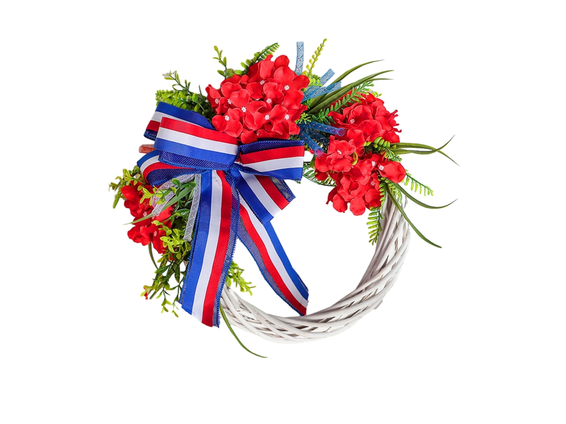 Laxiscreed Guirlanda De Dia Nacional Americana 40cm Com Laço E Ramos Brancos Para Porta Ou Decoração