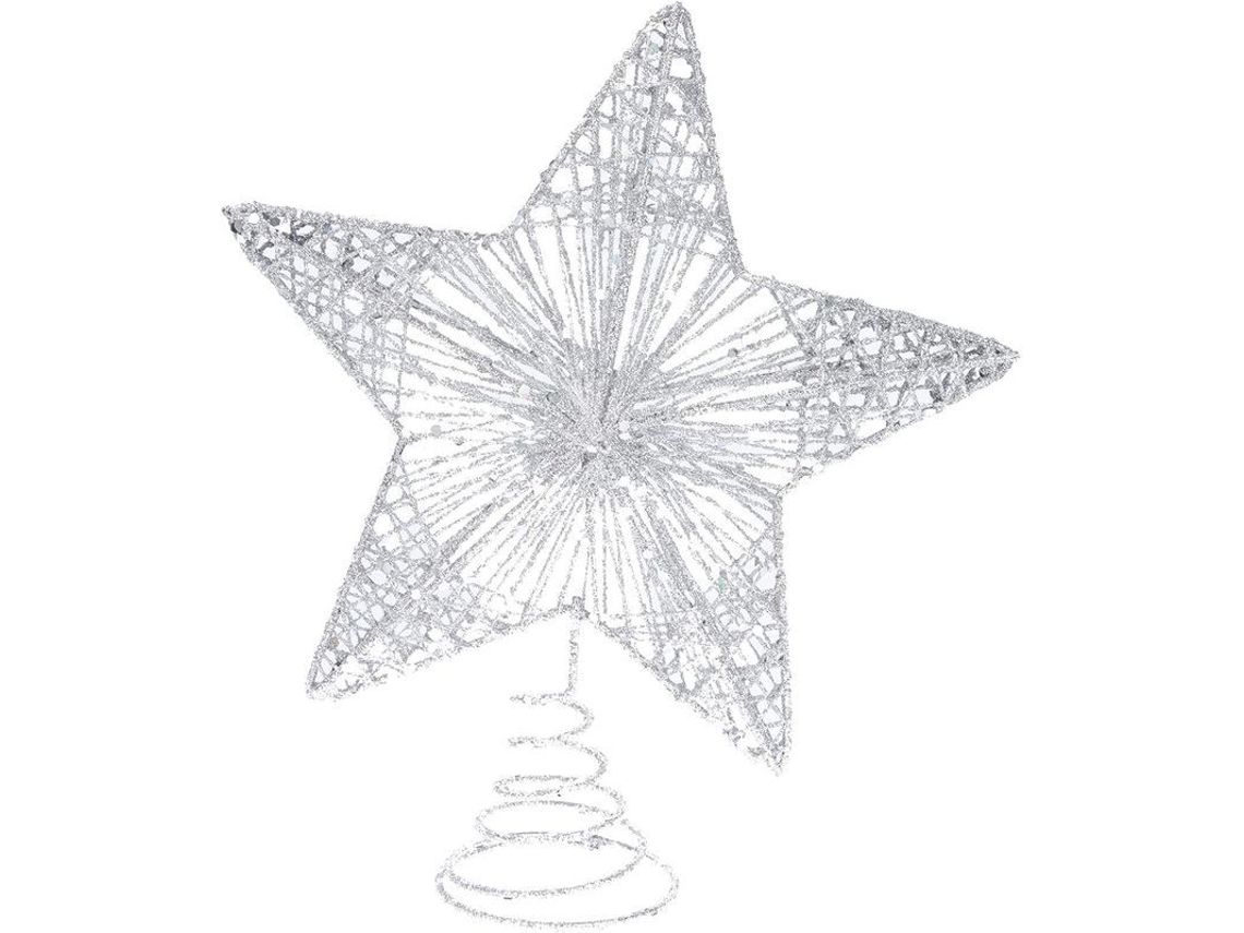 Topo de Árvore de Natal Nova Line, Estrela Prateada, Glitter, 3D | S/MARCA