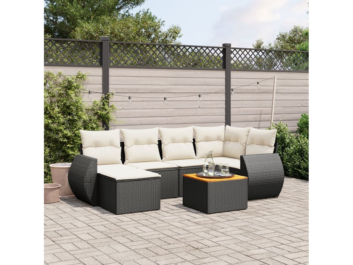 Vidaxl 7 Pcs Conjunto De Sofás P/ Jardim C/ Almofadões Vime Pe Preto