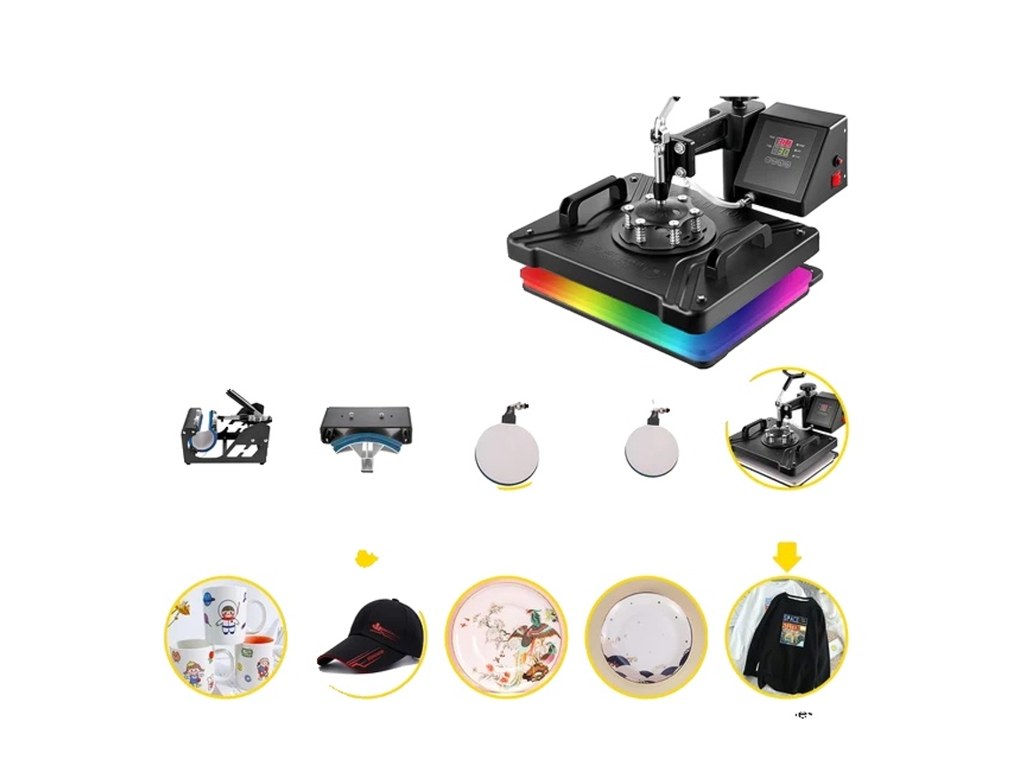 Prensa Térmica, Funcionalidade Versátil 8 Em 1, Controle Lcd, Temperatura Ajustável, 5 Em 1 12x15 Polegadas Oem