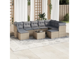 Vidaxl 10 Pcs Conjunto De Sofás P/ Jardim Com Almofadões Vime Pe Bege
