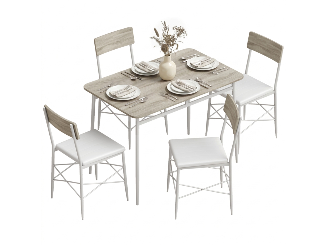 Conjunto De Jantar 5 Peças, Mesa De Cozinha Retangular Com 4 Cadeiras Acolchoadas, 106x66x75 Cm, Carvalho