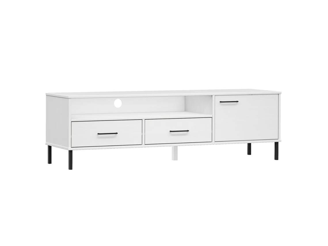Maison Exclusive - Móvel De Tv C/ Pernas De Metal Pinho Maciço Oslo Branco
