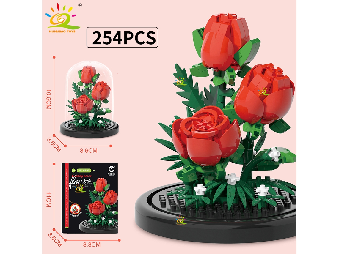 Caixa Expositora Moc Buquê Eterno Modelo de Flor em Miniatura para Decoração de Plantas em Casa e na Mesa MDUG