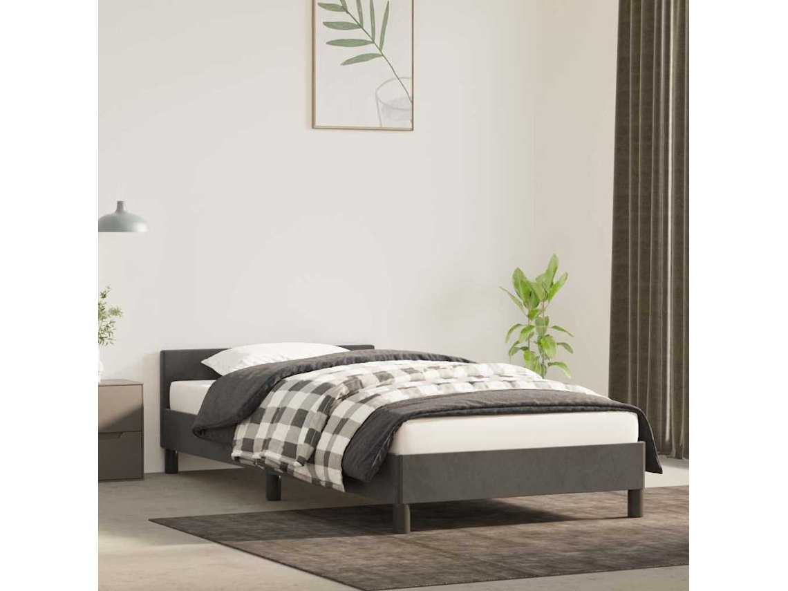 Estrutura De Cama Sem Colchão 90x200 Cm Veludo Cinzento-escuro