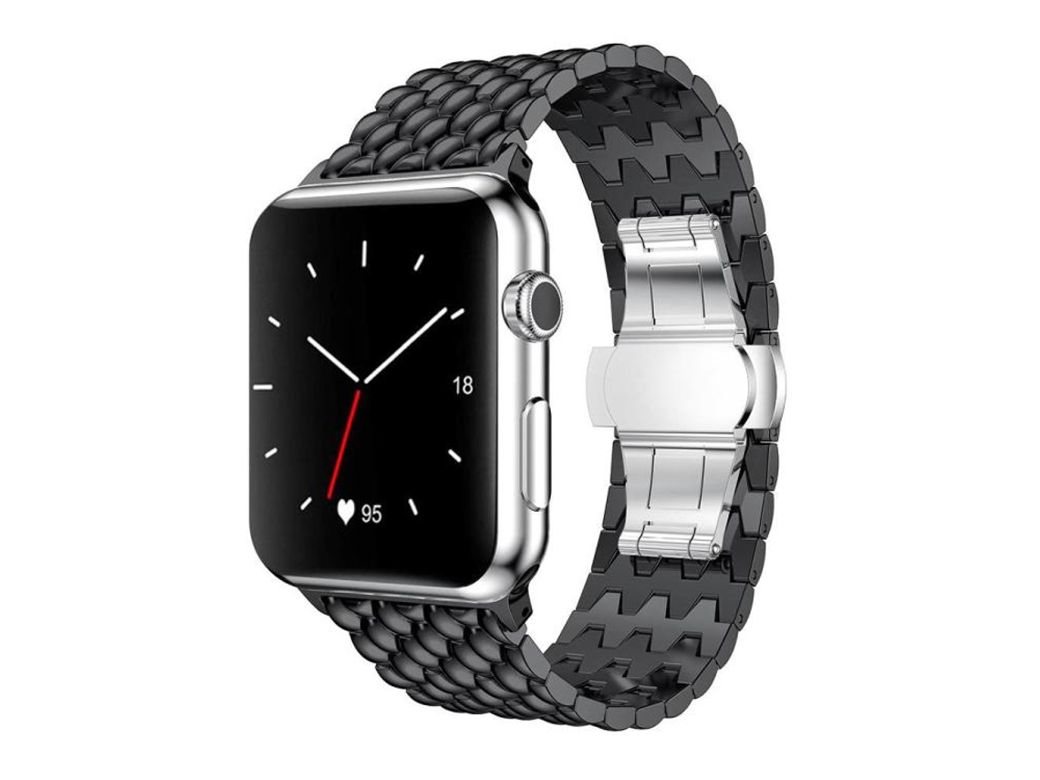 Bracelete Para Apple Watch 46/49/45/44mm - Metal Com Textura De Dragão Preto