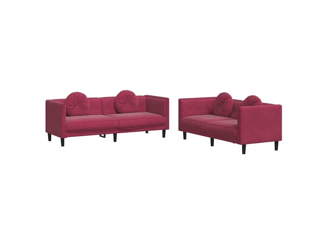 Maison Exclusive - 2 Pcs Conjunto De Sofás Com Almofadas Veludo Vermelho-tinto