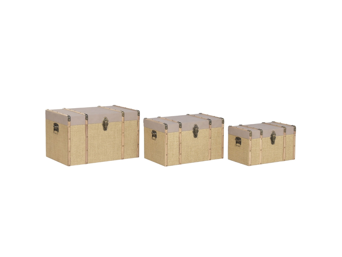 Conjunto De Baús Home Esprit Castanho Natural Poliuretano Fibra Alpino 56 X 35 X 33 Cm (3 Unidades)