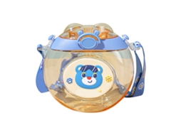Garrafa de Água Infantil em Formato de Donut Cute Cartoon com Canudo Plástico Portátil Azul | S/MARCA