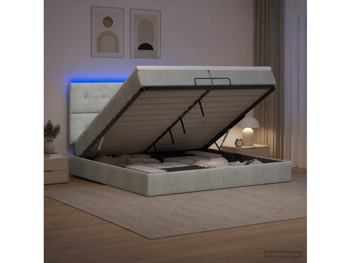 Vidaxl Cama Ottoman Com Colchão E Led Cinzento-claro 200 X 200 Cm