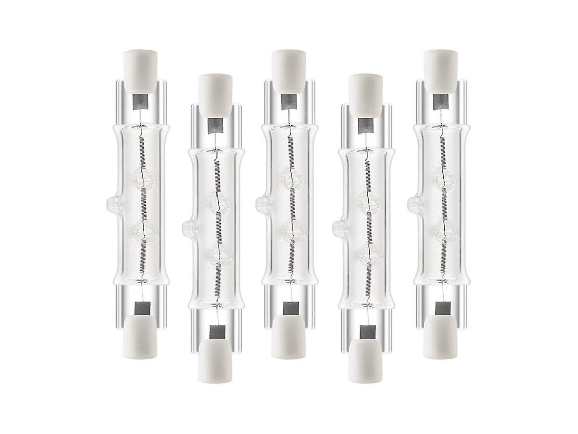 Lurelia Pacote com 5 Lâmpadas Halógenas Lineares R7s 300w 230v 118mm, Reguláveis, Sem Cintilação, Cápsula Transparente, Para Lustres
