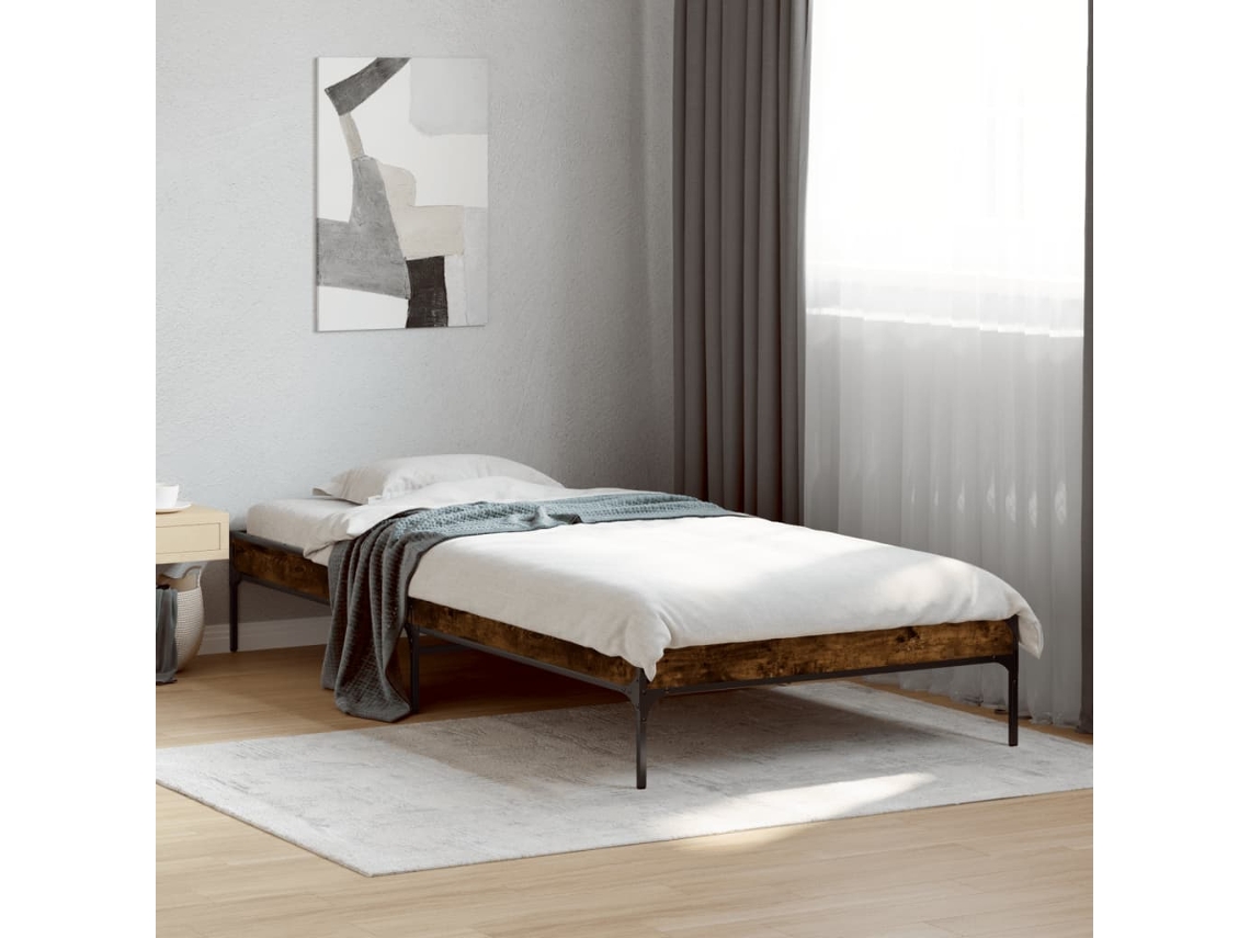Vidaxl Estrutura De Cama Derivados De Madeira E Metal Carvalho Fumado