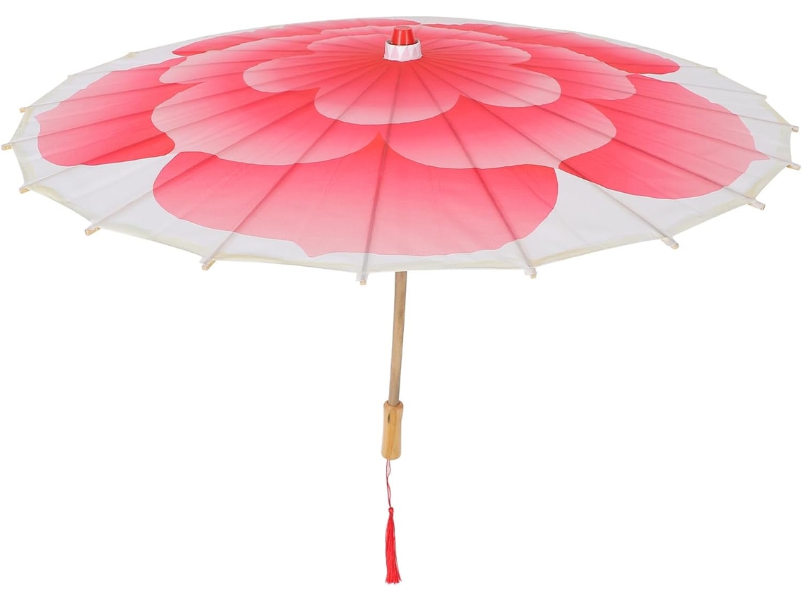 Guarda-chuva De Bambu Revestido Com Papel Oleado E Peônias De Seda, Feito À