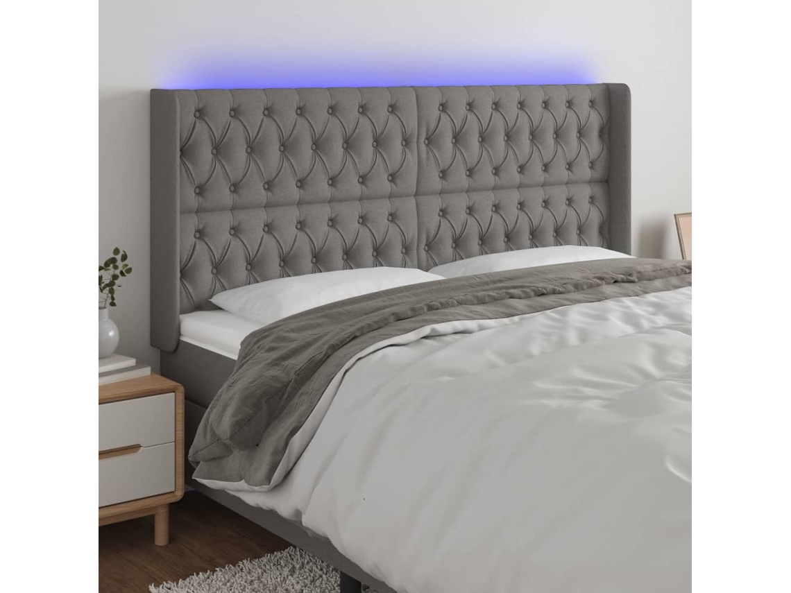 Vidaxl Cabeceira De Cama C/ Led Tecido 183x16x118/128 Cm Cinza-escuro
