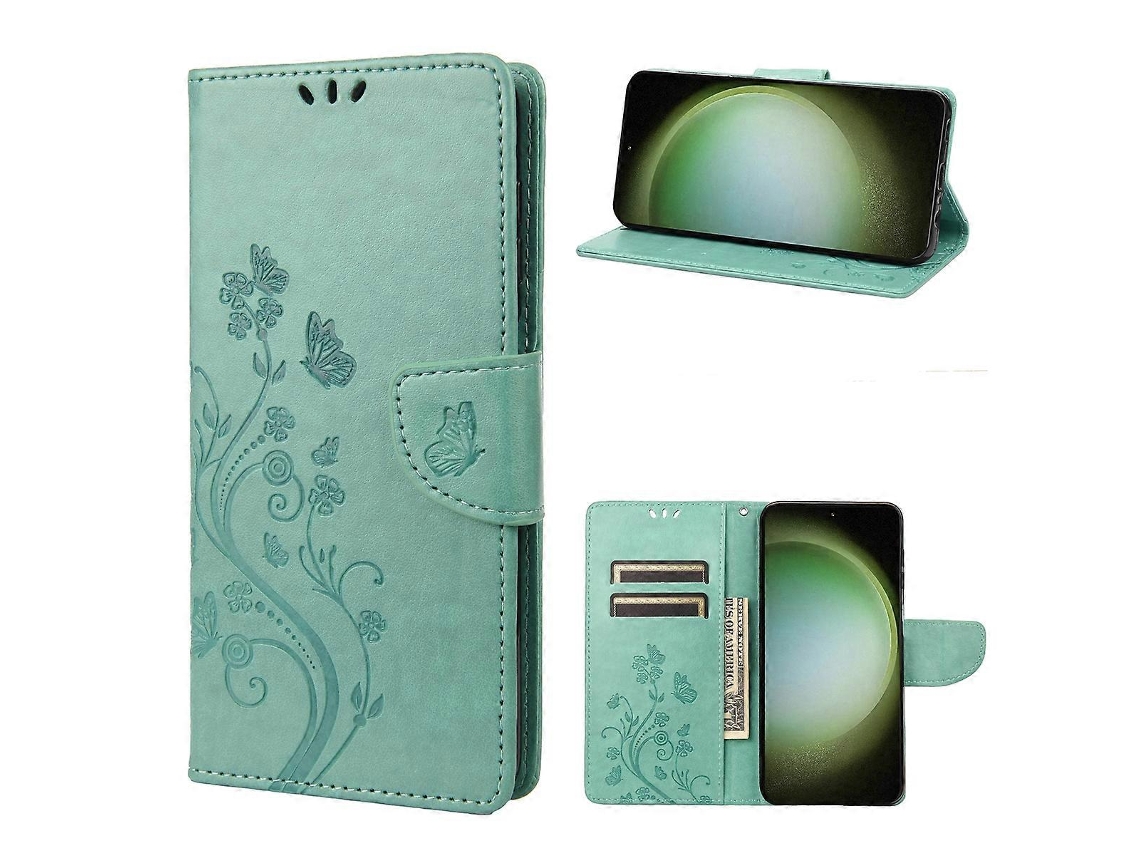 Capa De Celular Flip Em Couro Com Estampa De Borboleta E Flor Para Samsung Galaxy S23 Ultra 5g