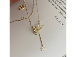 Colar Angel's Love em Prata de Lei 925 com Fada e Zircônias Microcravadas, Pingente de Estrela de Luxo com Borla. MDUG