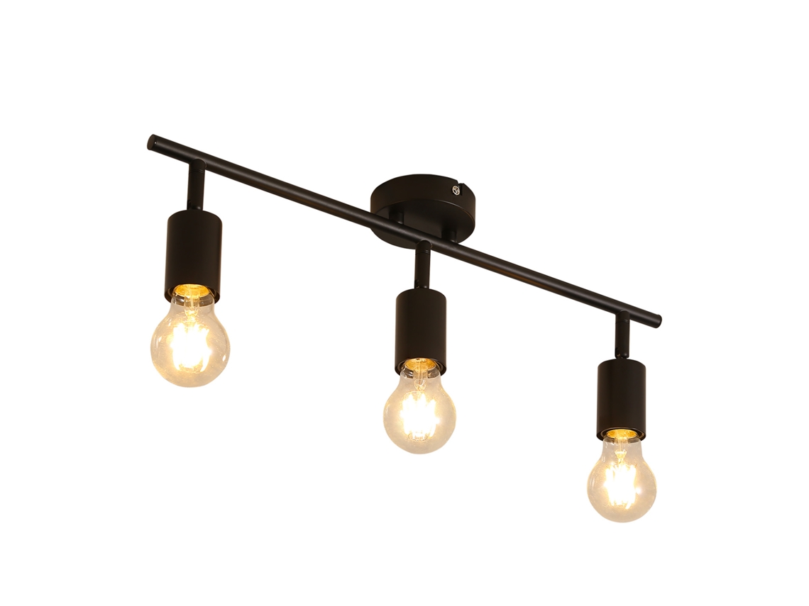 Nettlife 3 Focos De Teto Pretos - Lâmpada Industrial Vintage E27 Giratória 350° Para Cozinha Sala De Estar Quarto Sem Lâmpada
