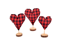 Conjunto De 3 Enfeites Decorativos Em Veludo Xadrez Vermelho E Preto Da Laxiscreed Para O Dia Dos Namorados
