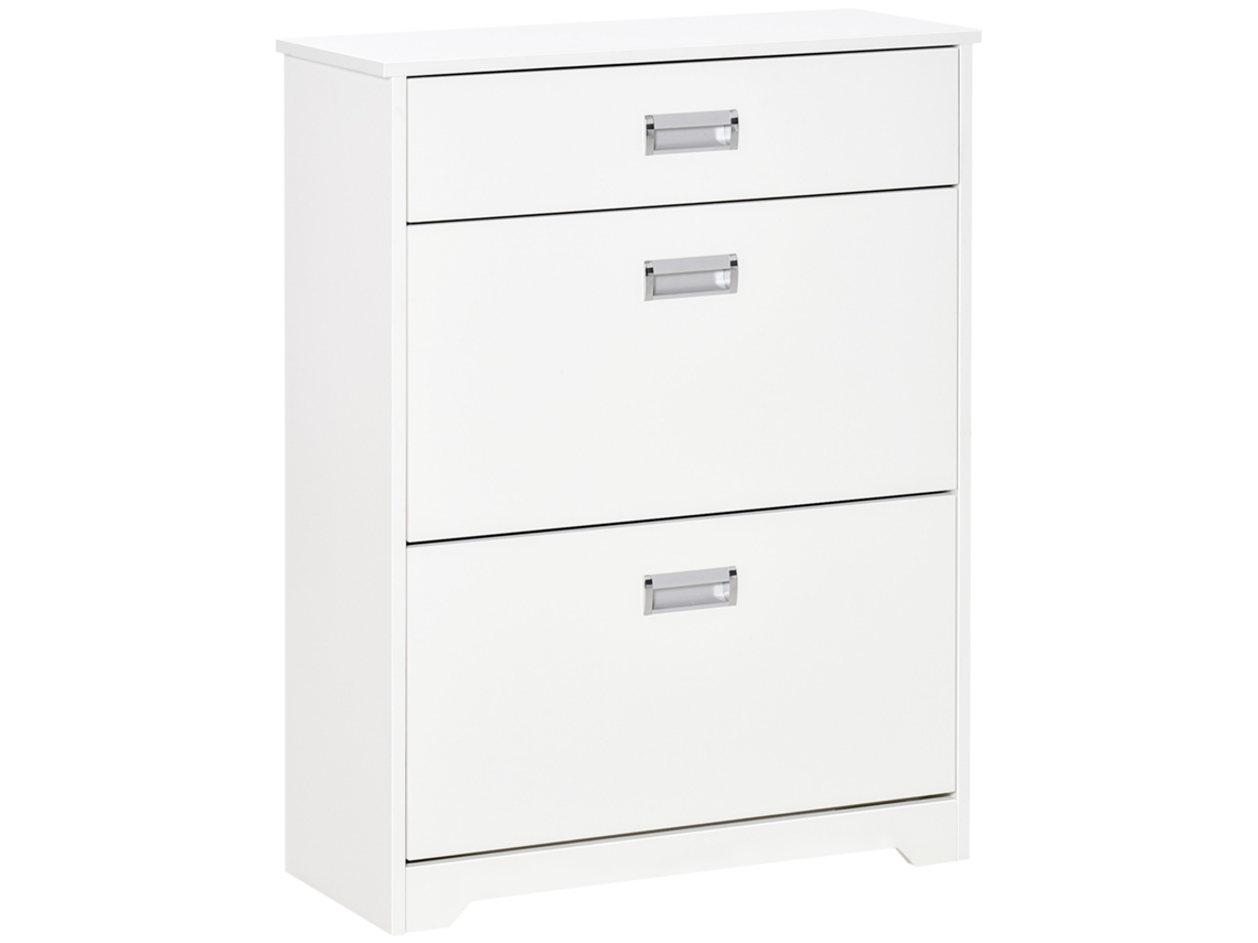 Móvel para sapatos com 2 gavetas rebatíveis, prateleira ajustável, até 16 pares, 70x29x92cm, branco BTFORUS