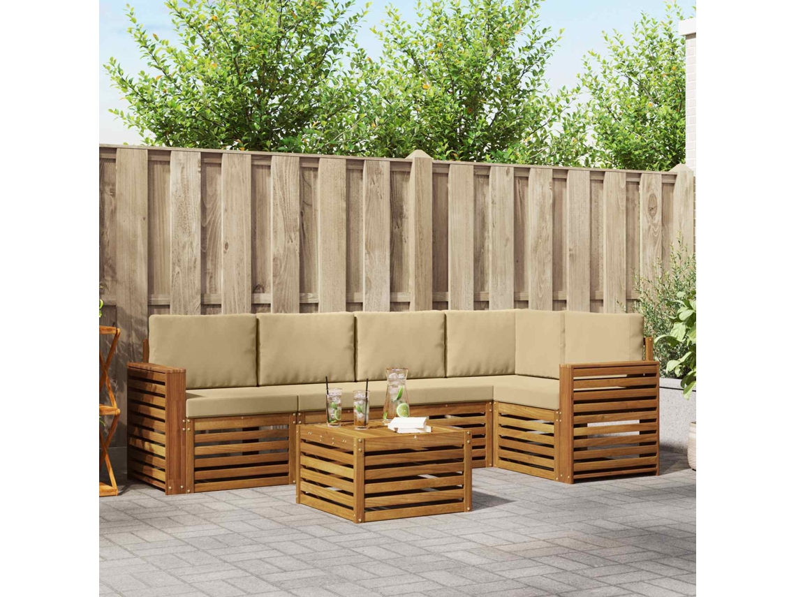 Vidaxl Conjunto De Sofá Sectional Com Almofada 6 Pcs Natural E Bege