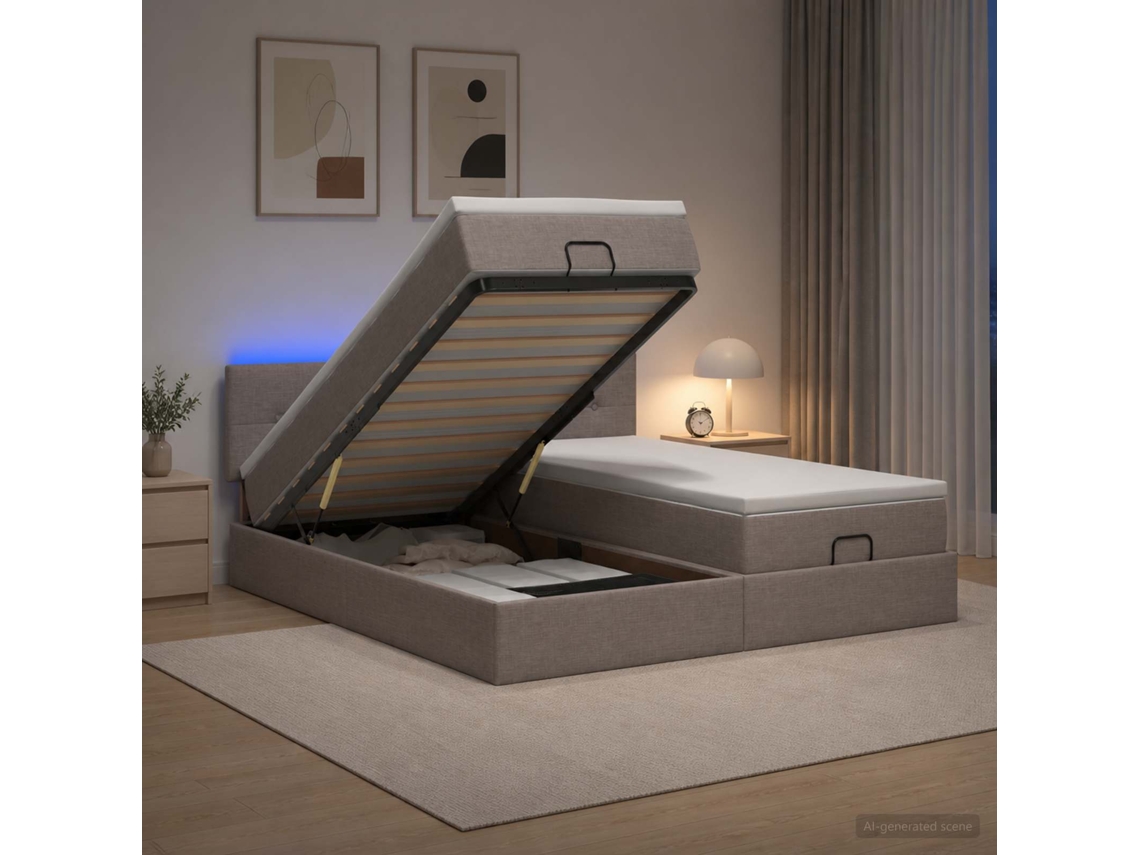 Vidaxl Cama Ottoman Com Colchão E Led Cinzento-acastanhado Tecido