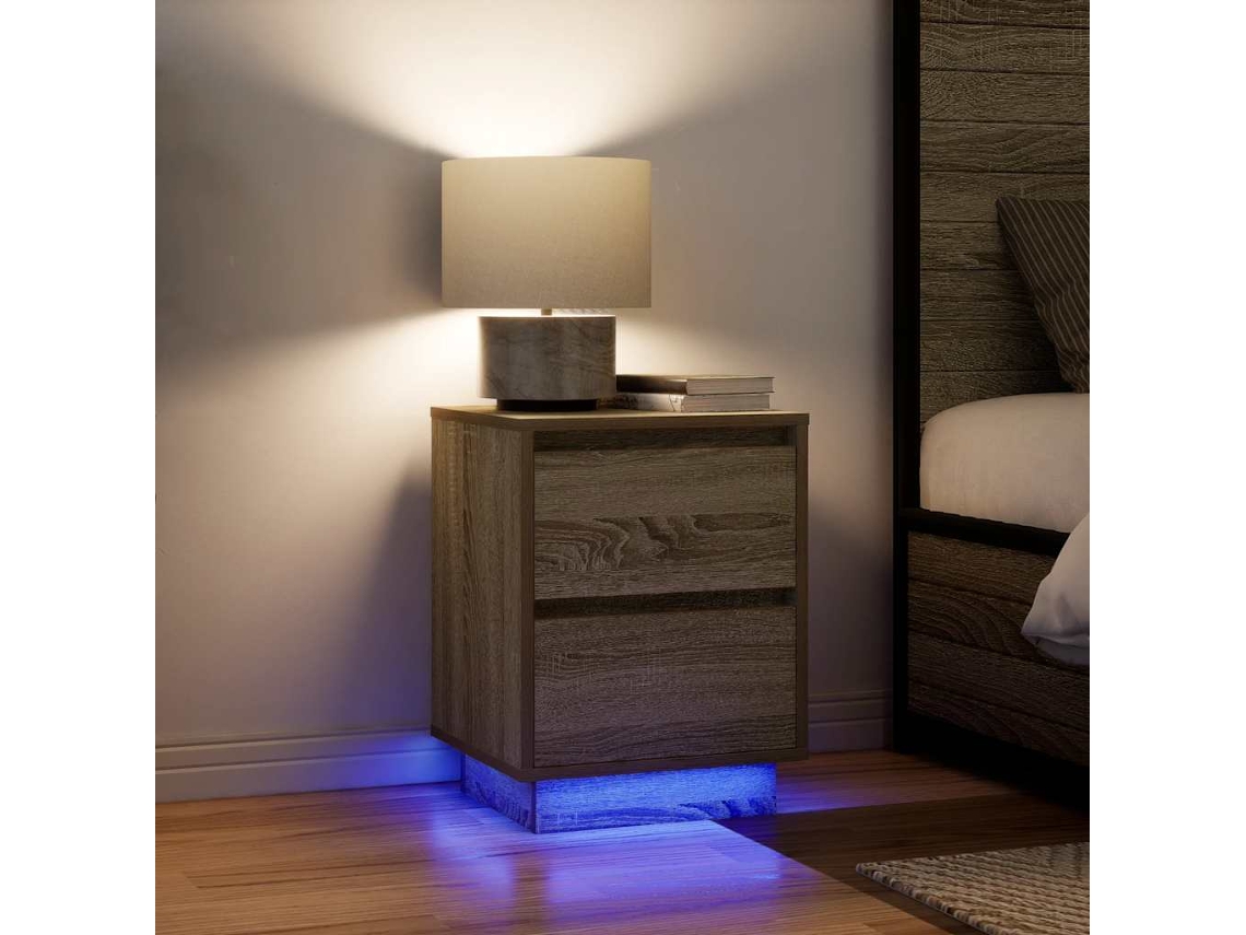 Vidaxl Mesas Cabeceira C/ Luzes Led 2 Pcs 38x34x50cm Carvalho Sonoma
