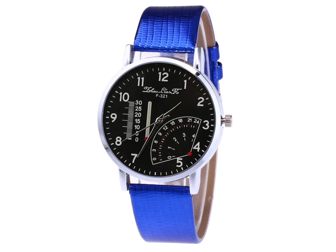 Relógio de quartzo vintage, estilo executivo, unissex, pulseira de couro PU azul.