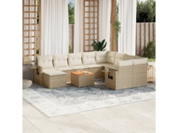 Vidaxl 11 Pcs Conjunto Sofás De Jardim C/ Almofadões Vime Pe Bege