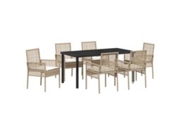 Conjunto 7 De Jantar Com E Almofadas Vidaxl Bege Rattan Sintético